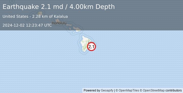 Earthquake ISLAND OF HAWAII, HAWAII (2.1 md) (2024-12-02 12:23:47 UTC)