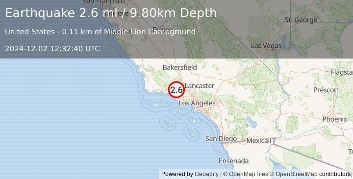 Earthquake SOUTHERN CALIFORNIA (2.6 ml) (2024-12-02 12:32:40 UTC)