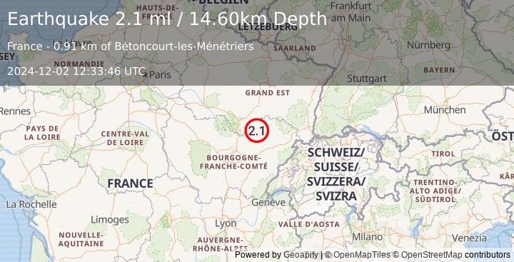 Earthquake FRANCE (2.1 ml) (2024-12-02 12:33:46 UTC)