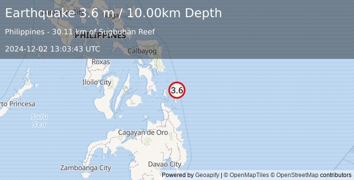 Earthquake PHILIPPINE ISLANDS REGION (3.6 m) (2024-12-02 13:03:43 UTC)