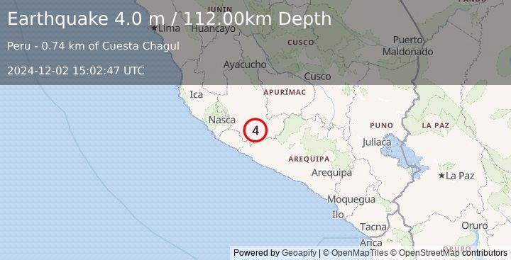 Earthquake SOUTHERN PERU (4.0 m) (2024-12-02 15:02:47 UTC)