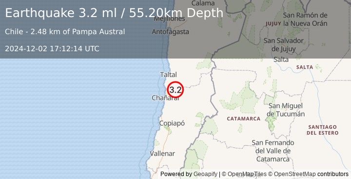 Earthquake ATACAMA, CHILE (3.2 ml) (2024-12-02 17:12:14 UTC)