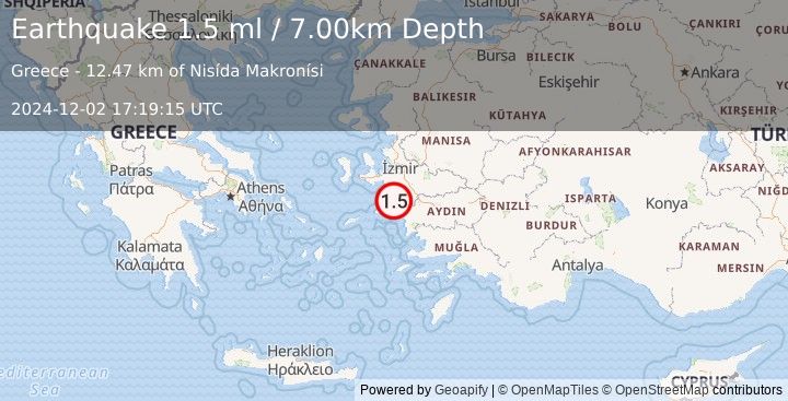 Earthquake WESTERN TURKEY (1.5 ml) (2024-12-02 17:19:15 UTC)