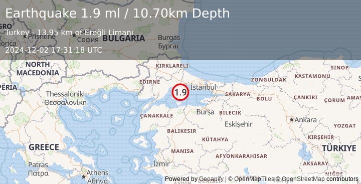 Earthquake WESTERN TURKEY (1.9 ml) (2024-12-02 17:31:18 UTC)