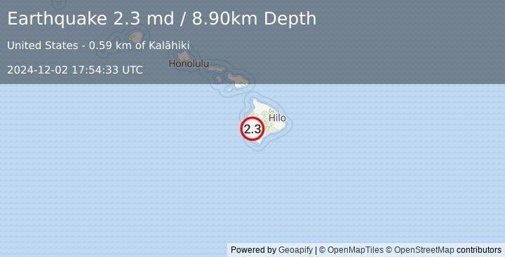 Earthquake ISLAND OF HAWAII, HAWAII (2.3 md) (2024-12-02 17:54:33 UTC)