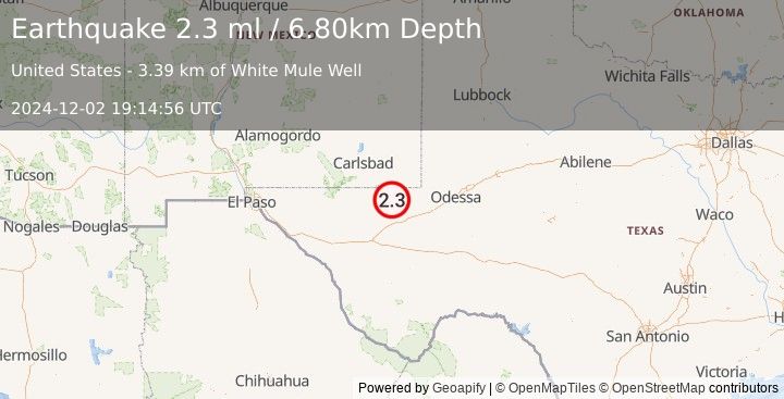 Earthquake WESTERN TEXAS (2.3 ml) (2024-12-02 19:14:56 UTC)