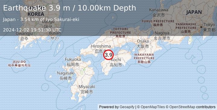 Earthquake NEAR S. COAST OF WESTERN HONSHU (3.9 m) (2024-12-02 19:51:30 UTC)