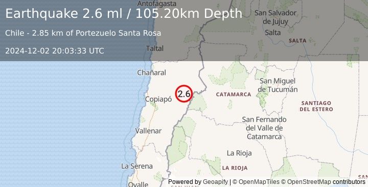 Earthquake ATACAMA, CHILE (2.6 ml) (2024-12-02 20:03:33 UTC)