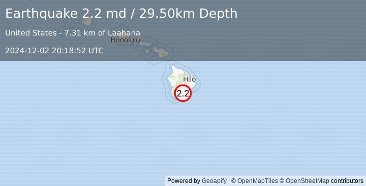 Earthquake ISLAND OF HAWAII, HAWAII (2.2 md) (2024-12-02 20:18:52 UTC)