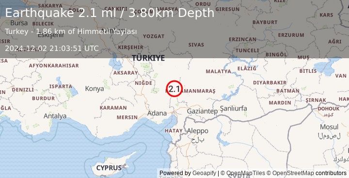 Earthquake CENTRAL TURKEY (2.1 ml) (2024-12-02 21:03:51 UTC)