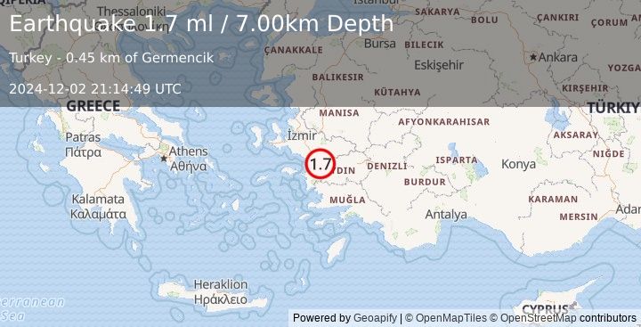 Earthquake WESTERN TURKEY (1.7 ml) (2024-12-02 21:14:49 UTC)