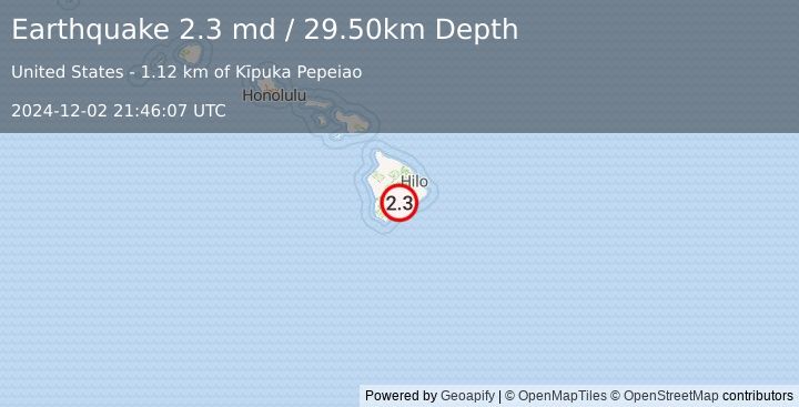 Earthquake ISLAND OF HAWAII, HAWAII (2.3 md) (2024-12-02 21:46:07 UTC)