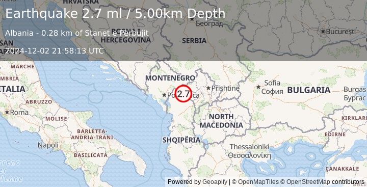 Earthquake ALBANIA (2.7 ml) (2024-12-02 21:58:13 UTC)