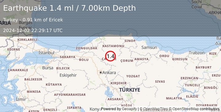 Earthquake CENTRAL TURKEY (1.4 ml) (2024-12-02 22:29:17 UTC)