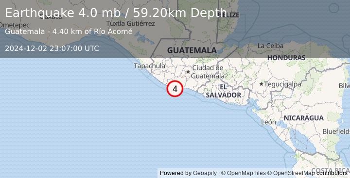 Earthquake OFFSHORE GUATEMALA (4.0 mb) (2024-12-02 23:07:00 UTC)