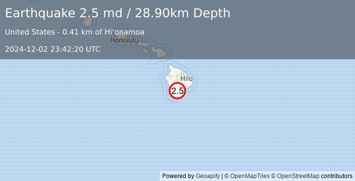 Earthquake ISLAND OF HAWAII, HAWAII (2.5 md) (2024-12-02 23:42:20 UTC)