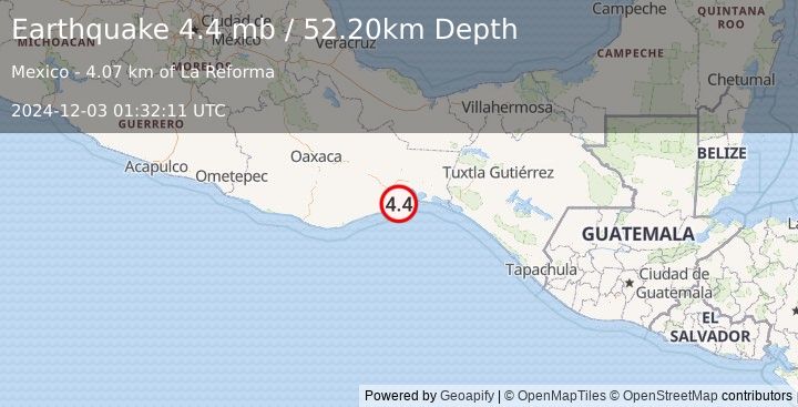 Earthquake OFFSHORE OAXACA, MEXICO (4.4 mb) (2024-12-03 01:32:11 UTC)