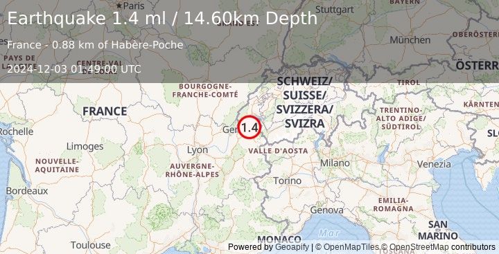 Earthquake FRANCE (1.4 ml) (2024-12-03 01:49:00 UTC)