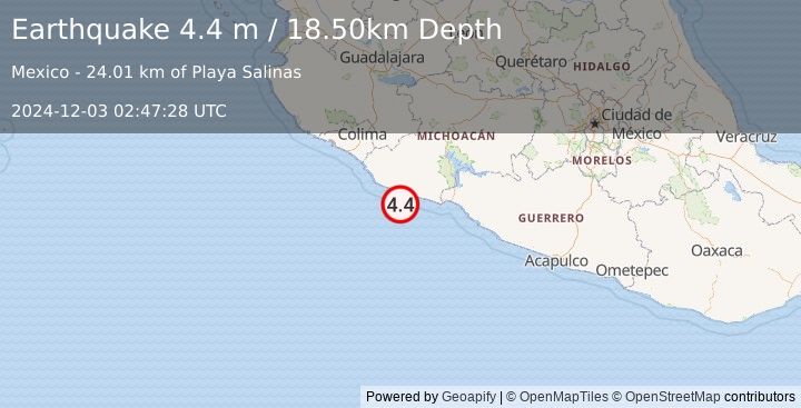 Earthquake OFFSHORE MICHOACAN, MEXICO (4.4 m) (2024-12-03 02:47:28 UTC)