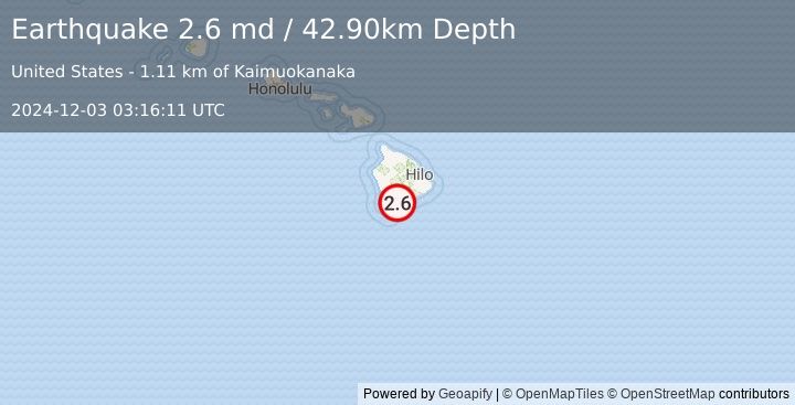 Earthquake ISLAND OF HAWAII, HAWAII (2.6 md) (2024-12-03 03:16:11 UTC)