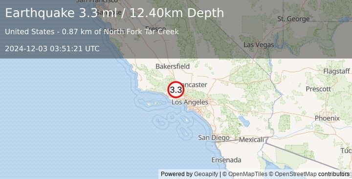 Earthquake SOUTHERN CALIFORNIA (3.3 ml) (2024-12-03 03:51:21 UTC)