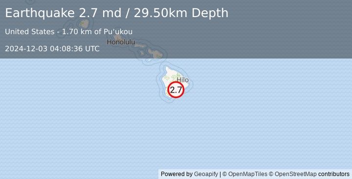 Earthquake ISLAND OF HAWAII, HAWAII (2.7 md) (2024-12-03 04:08:36 UTC)