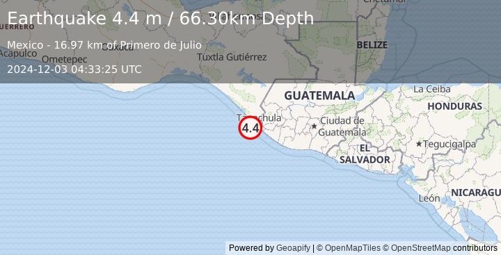 Earthquake OFFSHORE CHIAPAS, MEXICO (4.4 m) (2024-12-03 04:33:25 UTC)