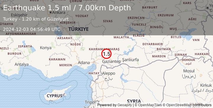 Earthquake CENTRAL TURKEY (1.5 ml) (2024-12-03 04:56:49 UTC)