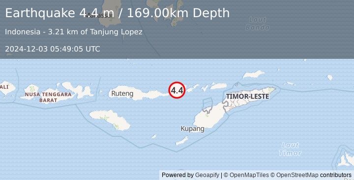 Earthquake FLORES REGION, INDONESIA (4.4 m) (2024-12-03 05:49:05 UTC)