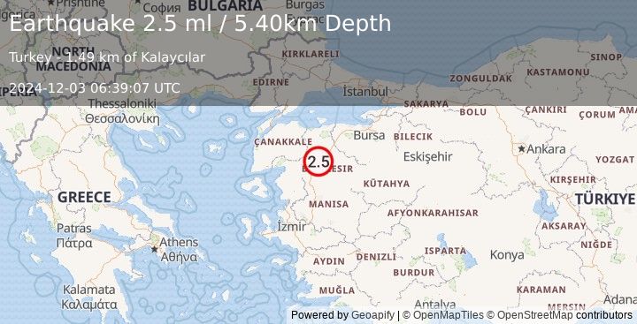 Earthquake WESTERN TURKEY (2.5 ml) (2024-12-03 06:39:07 UTC)