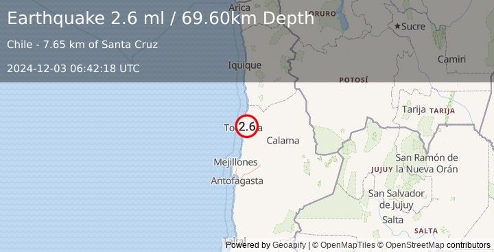 Earthquake ANTOFAGASTA, CHILE (2.6 ml) (2024-12-03 06:42:18 UTC)