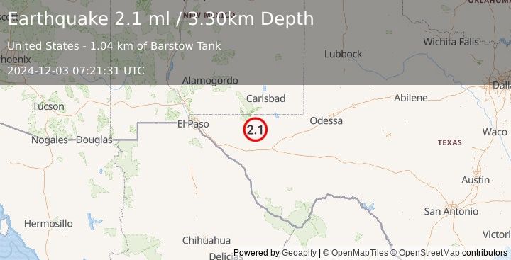 Earthquake WESTERN TEXAS (2.1 ml) (2024-12-03 07:21:31 UTC)