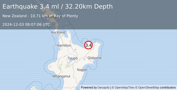 Earthquake OFF E. COAST OF N. ISLAND, N.Z. (3.4 ml) (2024-12-03 08:07:06 UTC)