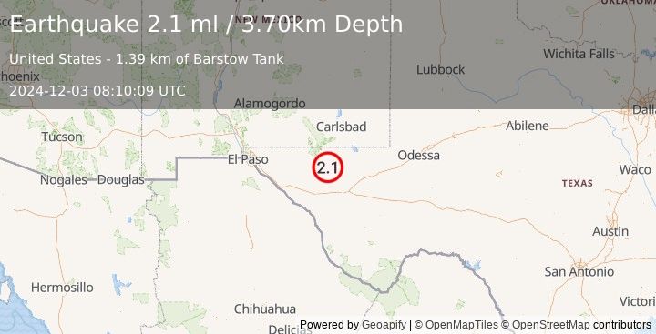 Earthquake WESTERN TEXAS (2.1 ml) (2024-12-03 08:10:09 UTC)