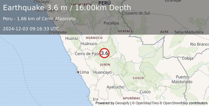 Earthquake CENTRAL PERU (3.6 m) (2024-12-03 09:16:33 UTC)