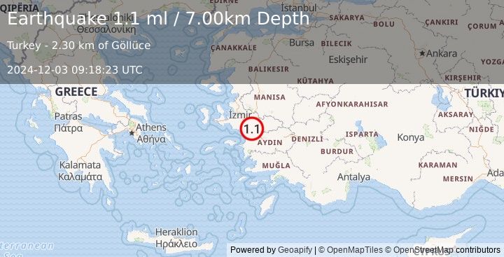 Earthquake WESTERN TURKEY (1.1 ml) (2024-12-03 09:18:23 UTC)