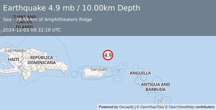 Earthquake PUERTO RICO REGION (4.9 mb) (2024-12-03 09:32:18 UTC)