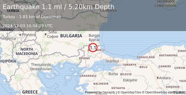 Earthquake WESTERN TURKEY (1.1 ml) (2024-12-03 10:04:29 UTC)