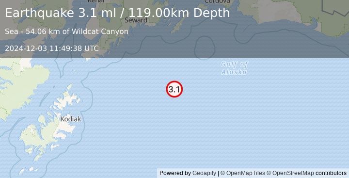 Earthquake GULF OF ALASKA (3.1 ml) (2024-12-03 11:49:38 UTC)