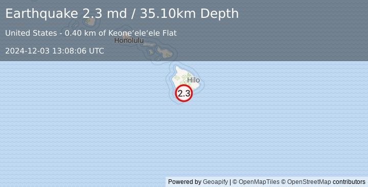 Earthquake ISLAND OF HAWAII, HAWAII (2.3 md) (2024-12-03 13:08:06 UTC)