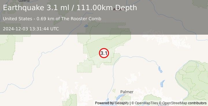 Earthquake CENTRAL ALASKA (3.1 ml) (2024-12-03 13:31:44 UTC)