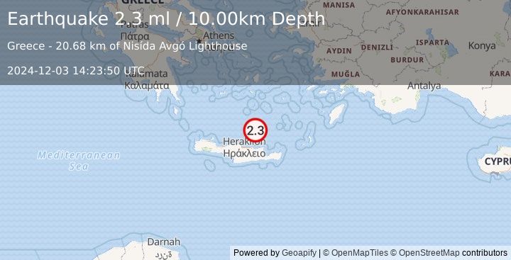 Earthquake CRETE, GREECE (2.3 ml) (2024-12-03 14:23:50 UTC)