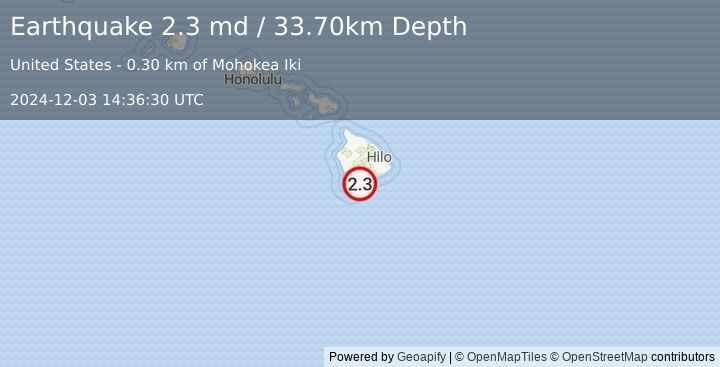 Earthquake ISLAND OF HAWAII, HAWAII (2.3 md) (2024-12-03 14:36:30 UTC)