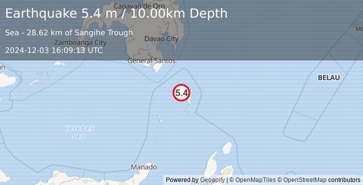 Earthquake KEPULAUAN TALAUD, INDONESIA (5.2 mw) (2024-12-03 16:09:11 UTC)