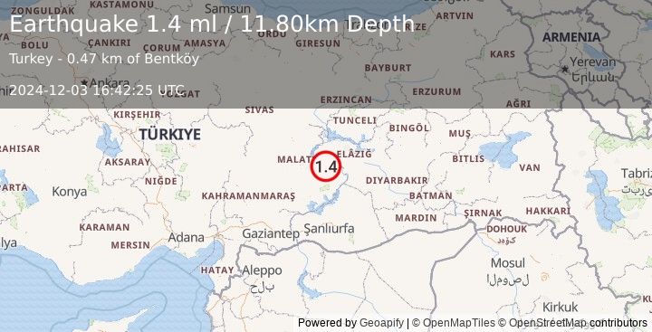 Earthquake EASTERN TURKEY (1.4 ml) (2024-12-03 16:42:25 UTC)