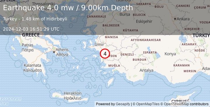 Earthquake WESTERN TURKEY (4.0 mw) (2024-12-03 16:51:29 UTC)