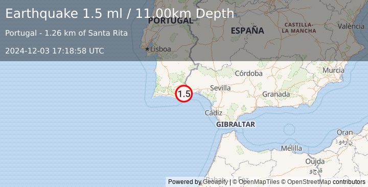 Earthquake PORTUGAL (1.5 ml) (2024-12-03 17:18:58 UTC)