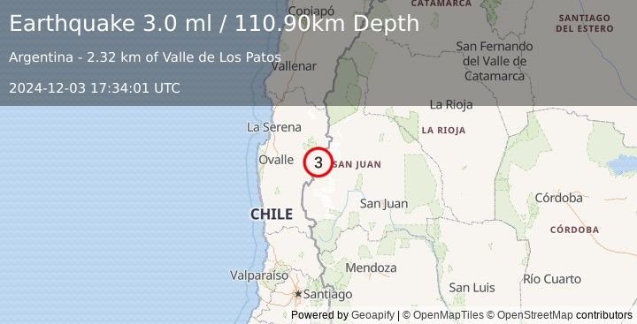 Earthquake SAN JUAN, ARGENTINA (3.0 ml) (2024-12-03 17:34:01 UTC)