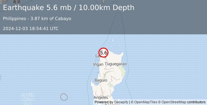 Earthquake LUZON, PHILIPPINES (5.7 mw) (2024-12-03 18:54:45 UTC)