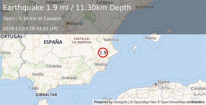 Earthquake SPAIN (1.9 ml) (2024-12-03 19:33:32 UTC)